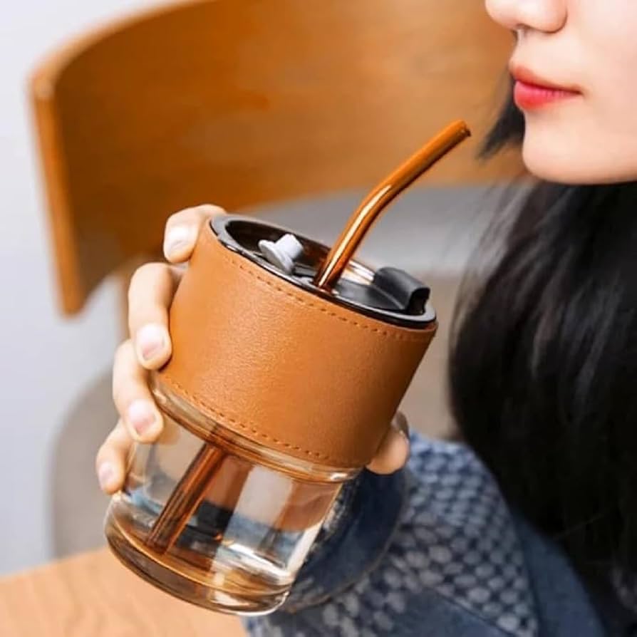 Leather Grip Glass Cup