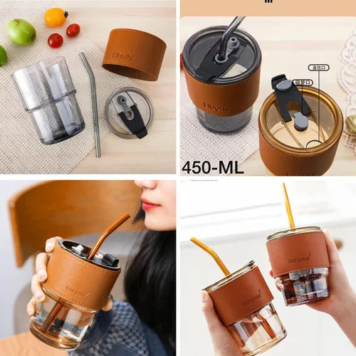 Leather Grip Glass Cup
